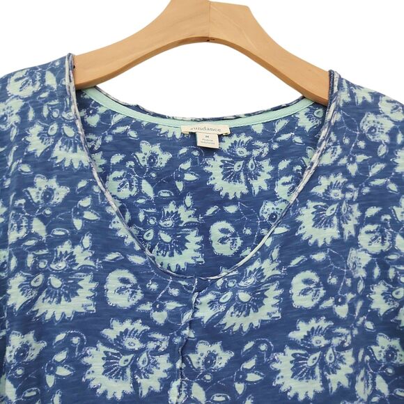 Sundance Top Womens Medium Blue Floral Knit Cotton Lightweight Boho Sustainable - Picture 3 of 11